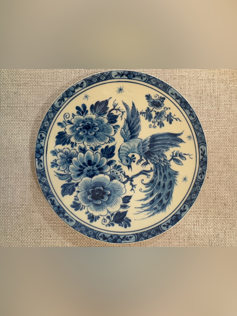 Vintage Delft Holland Dutch Blue Trivet Peacock Kitchen Decor Wall Art Tea Tile